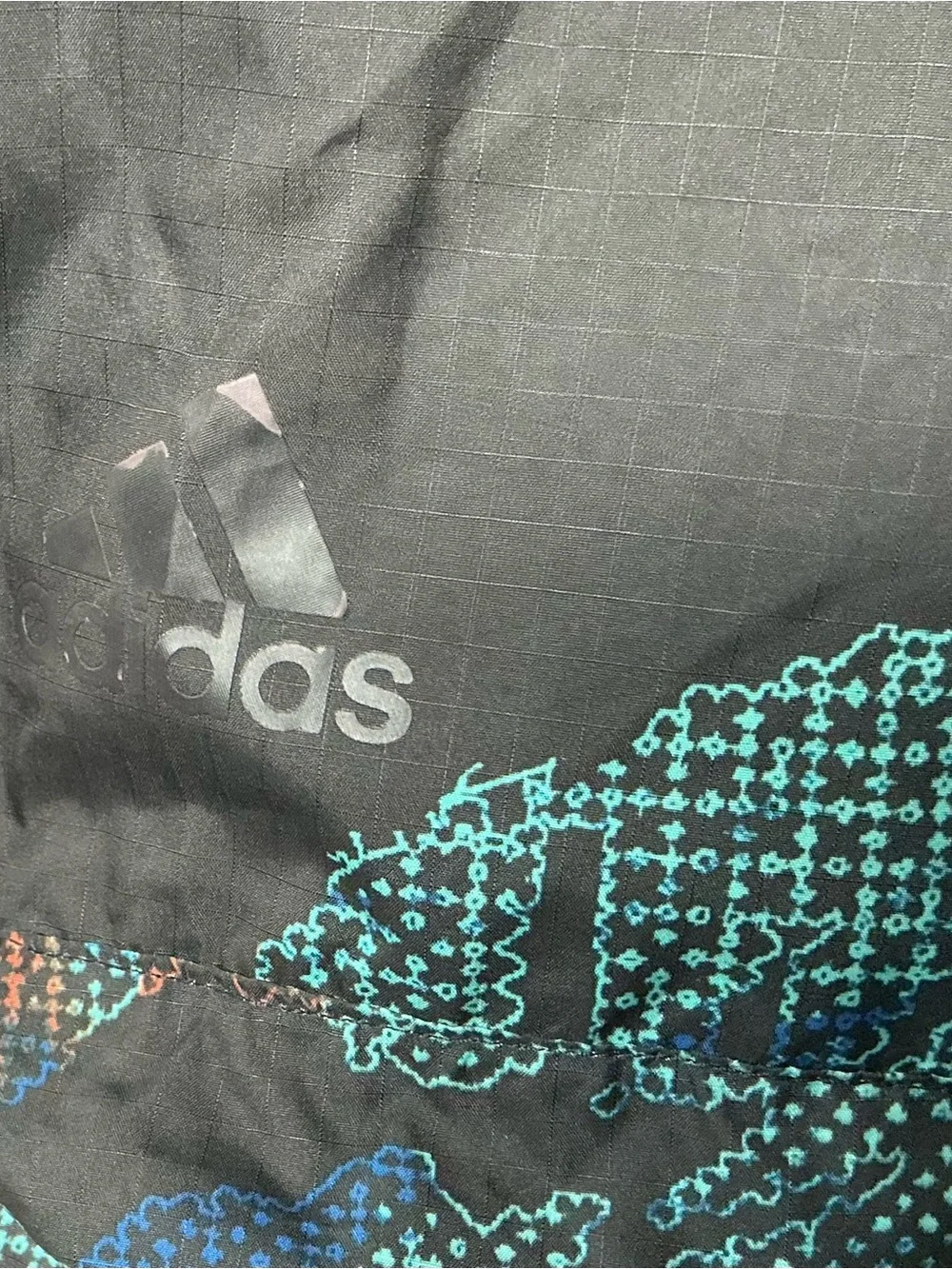 Adidas Men’s Lightweight Hooded Windbreaker Jacket - Black Teal Print